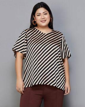 striped plus size top with butterfly sleeves