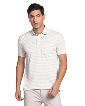 striped polo shirt with patch pocket