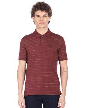 striped polo shirt with ribbed collar