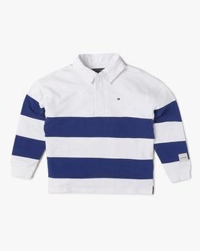 striped polo sweatshirt with ribbed sleeve hem