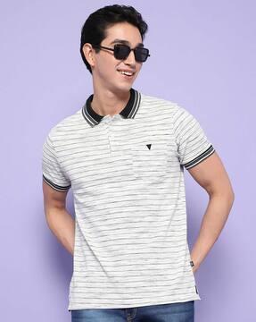 striped polo t-shirt  with patch pocket