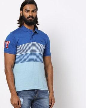 striped polo t-shirt with applique