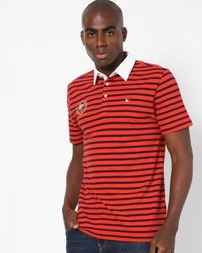 striped polo t-shirt with contrast collar