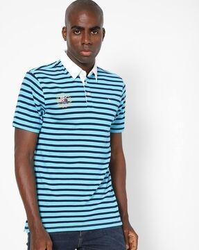 striped polo t-shirt with contrast collar