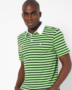 striped polo t-shirt with contrast collar