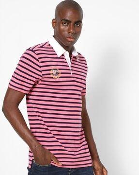 striped polo t-shirt with contrast collar