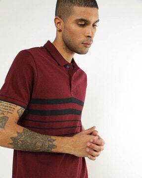 striped polo t-shirt with contrast tipping