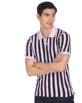 striped polo t-shirt with embroidered logo