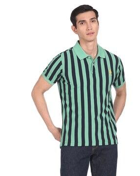 striped polo t-shirt with embroidered logo