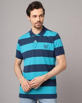 striped polo t-shirt with embroidered logo