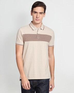 striped polo t-shirt with embroidered logo