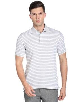 striped polo t-shirt with embroidered logo