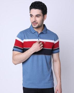striped polo t-shirt with embroidered logo