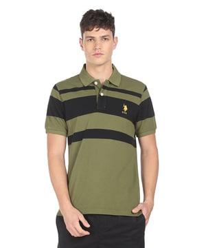 striped polo t-shirt with logo embroidery