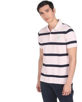 striped polo t-shirt with logo embroidery