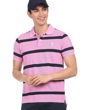 striped polo t-shirt with logo embroidery