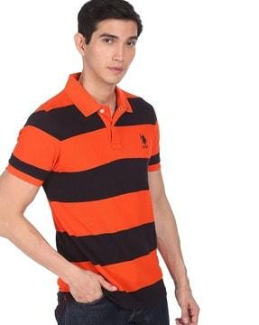 striped polo t-shirt with logo embroidery