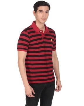 striped polo t-shirt with logo embroidery