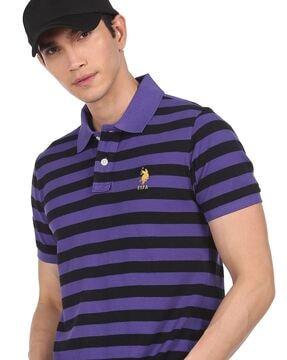 striped polo t-shirt with logo embroidery