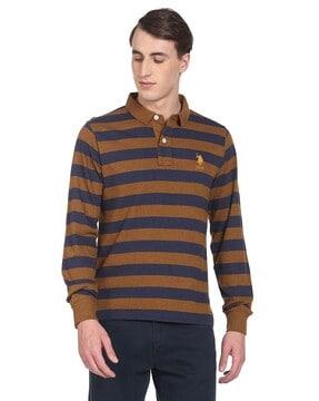 striped polo t-shirt with logo embroidery