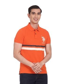 striped polo t-shirt with logo embroidery