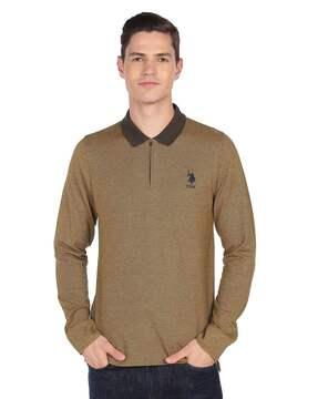 striped polo t-shirt with logo embroidery