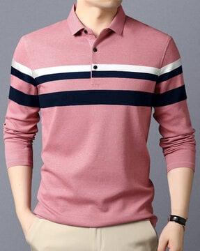 striped polo t-shirt with long sleeves