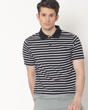 striped polo t-shirt with patch pocket