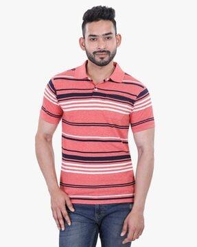 striped polo t-shirt with patch pocket