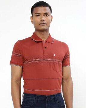 striped polo t-shirt with patch pocket