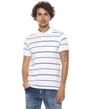 striped polo t-shirt with patch pocket