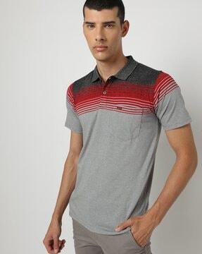 striped polo t-shirt with patch pocket