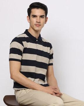 striped polo t-shirt with patch pocket