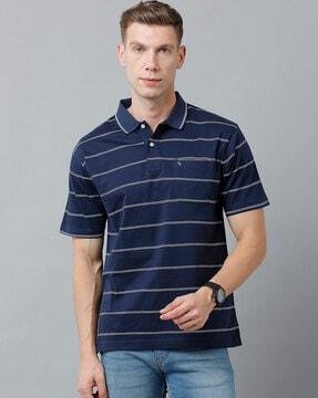 striped polo t-shirt with patch pocket