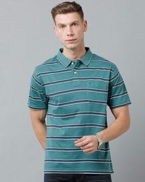 striped polo t-shirt with patch pocket