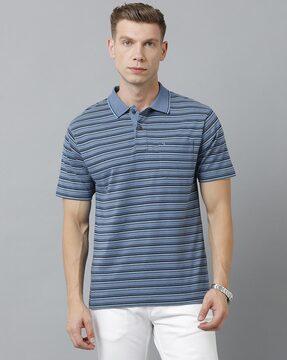 striped polo t-shirt with patch pocket