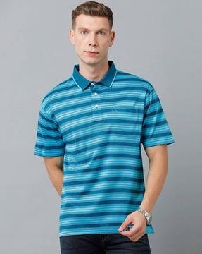 striped polo t-shirt with patch pocket