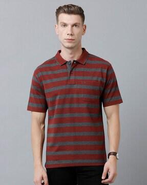 striped polo t-shirt with patch pocket