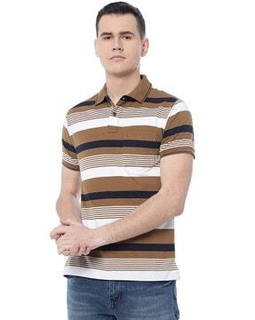 striped polo t-shirt with patch pocket