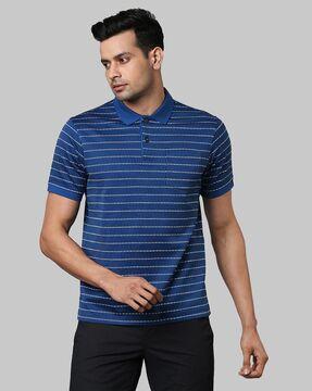 striped polo t-shirt with patch pocket