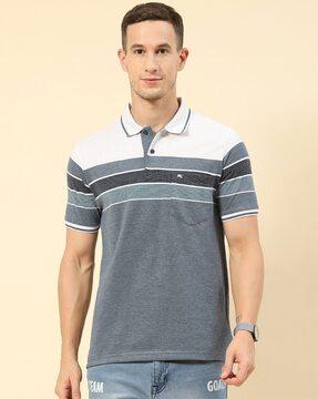 striped polo t-shirt with patch pocket