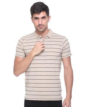 striped polo t-shirt with patch pocket