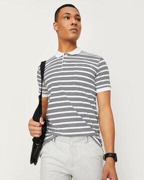 striped polo t-shirt with patch pocket