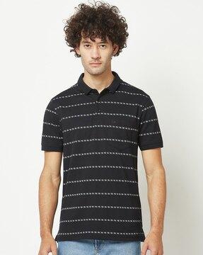 striped polo t-shirt with patch pocket