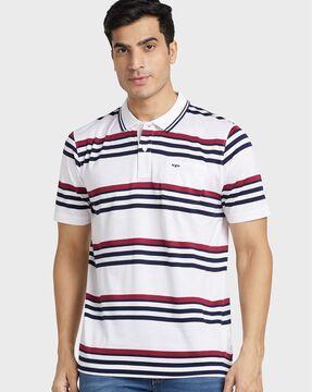 striped polo t-shirt with patch pocket