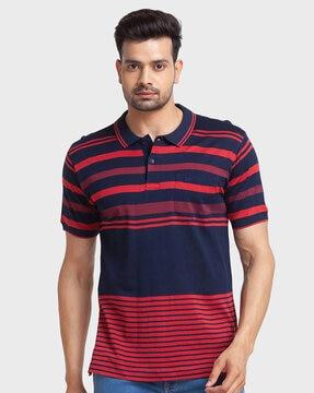 striped polo t-shirt with patch pocket