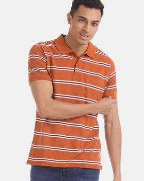 striped polo t-shirt with patch pocket