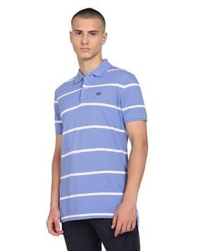 striped polo t-shirt with placement logo