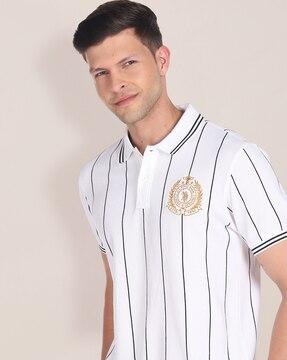 striped polo t-shirt with placement logo