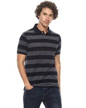 striped polo t-shirt with ribbed collar